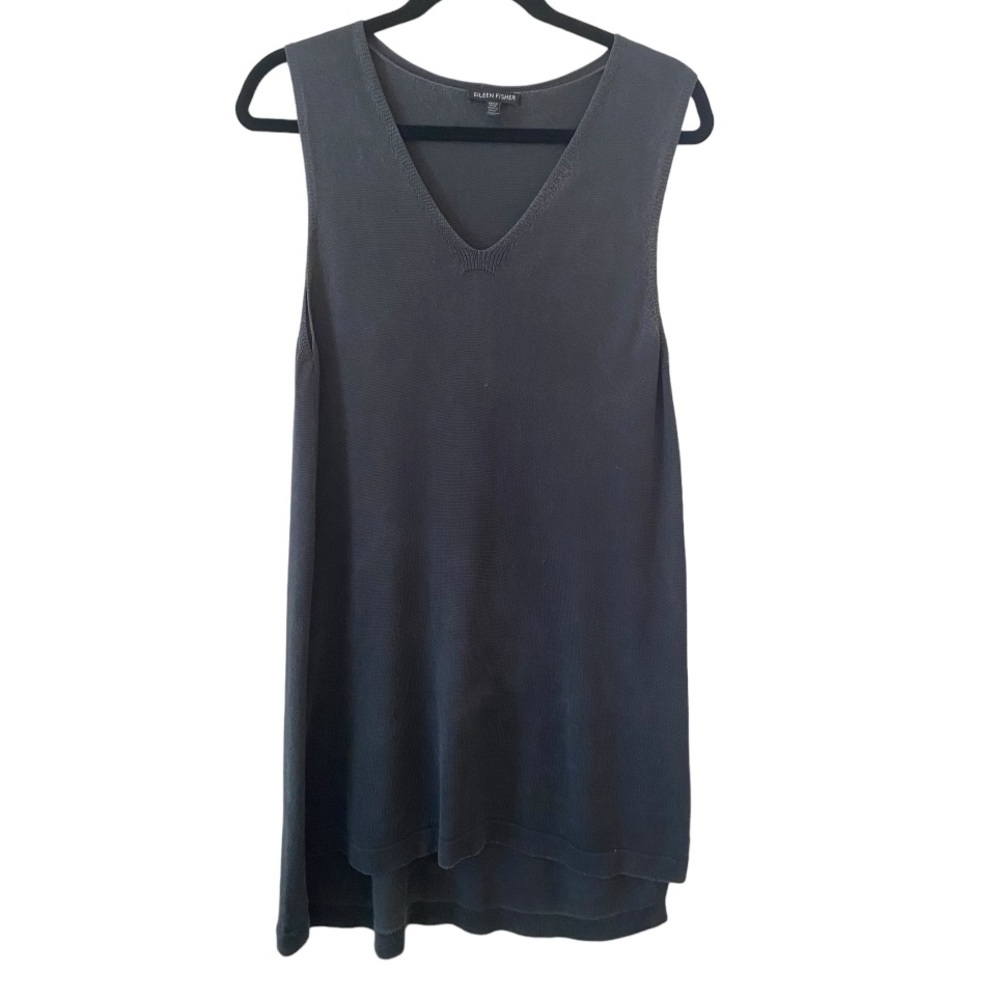 Eileen Fisher Top Sz M Charcoal Tencel Knit Tunic Lagenlook Minimalist Office - Picture 5 of 16